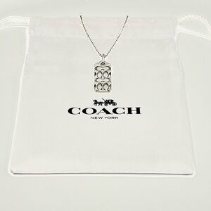 Coach Silver & Black Quilted C Tag Pendant Necklace